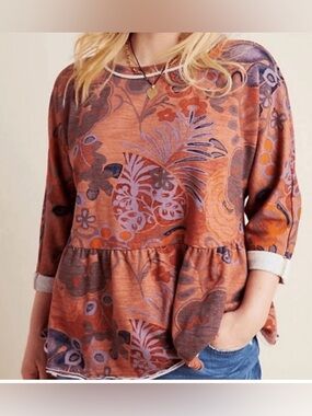 Anthropologie Saturday Sunday Colleen Floral Sweatshirt Top Babydoll Size M